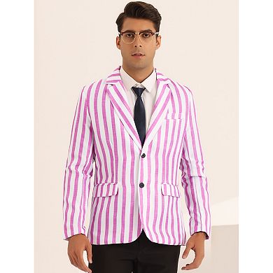 Striped Sports Coat For Men's Notch Lapel Color Block Stripes Pattern Blazer