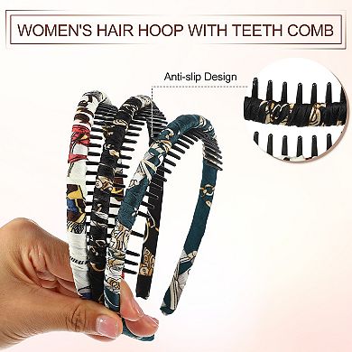 3 Pcs Teeth Comb Floral Headbands Tooth Comb Hair Hoop Green Beige Black