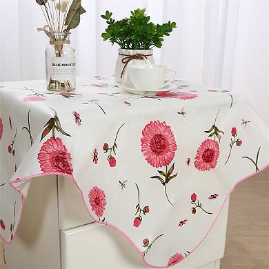 Vinyl Home Picnic Square Tablecloth Table Cloth Cover Water/oil Pink 35 X 35 Inch Flower Pattern