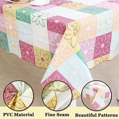 Vinyl Tablecloth Square 60" X 60" Plaid Flower Patternwater Oil