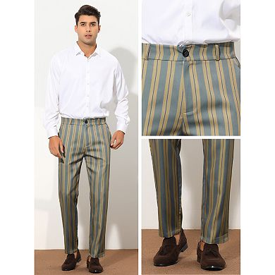 Striped Dress Pants For Men's Regular Fit Flat Front Contrast Color Business Trousers