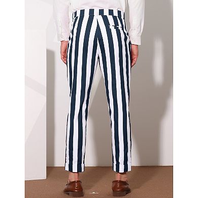 Striped Business Pants For Men's Slim Fit Flat Front Tapered Office Cropped Pants