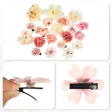 21pcs Women Flower Hair Clips Flower Hair Barrettes For Party Pink White