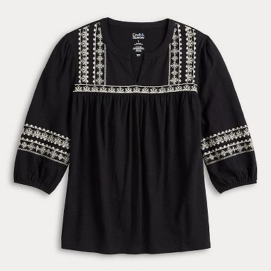 Women's Croft & Barrow 3/4-Sleeve Embroidered Top