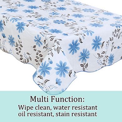 Vinyl Tablecloth Rectangle Tables 41" X 60" Blue Flower Pattern Water