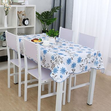 Vinyl Tablecloth Rectangle Tables 41" X 60" Blue Flower Pattern Water