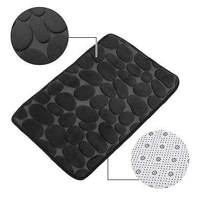 Bathroom Rugs Bath Mat Machine Washable Cobblestone Pattern Black 23.62"x15.75"