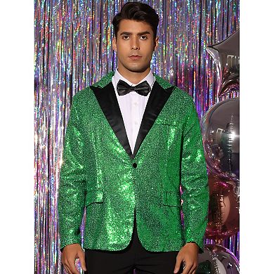 Sequin Blazer For Men's Peak Lapel Color Block Shiny Sparkle Sports Coat