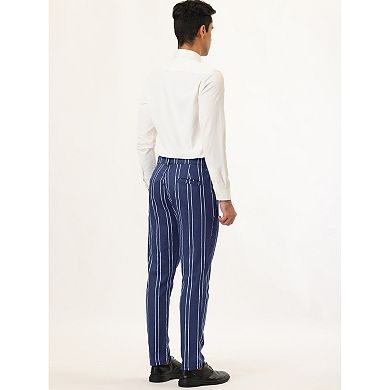Men's Dress Striped Pants Slim Fit Flat Front Business Prom Pencil Trousers