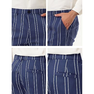 Men's Dress Striped Pants Slim Fit Flat Front Business Prom Pencil Trousers