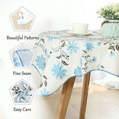 Vinyl Tablecloth For Square Table Cover 35" X 35" Blue Flower Oil