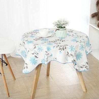 Vinyl Tablecloth For Square Table Cover 35" X 35" Blue Flower Oil