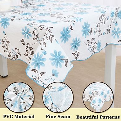 Vinyl Tablecloth Rectangle Tables 54" X 71" Blue Flower Pattern Water