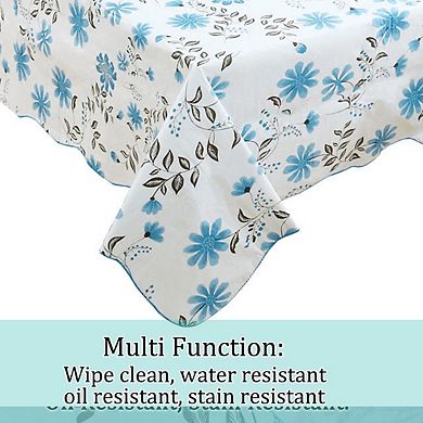 Vinyl Tablecloth Rectangle Tables 54" X 71" Blue Flower Pattern Water