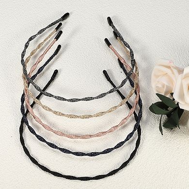 5pcs Fashion Design Thin Cloth Headbands Gold Tone Deep Blue Pink Black 5.12"