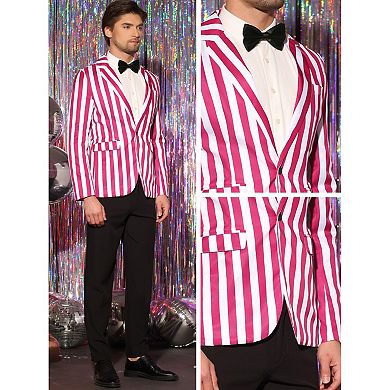 Stripes Blazers For Men's Slim Fit Single Breasted Business Color Block Sports Coat