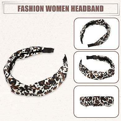 Leopard Pattern Headbands Women Elastic Knotted Headbands Coffee 1.18" Wide