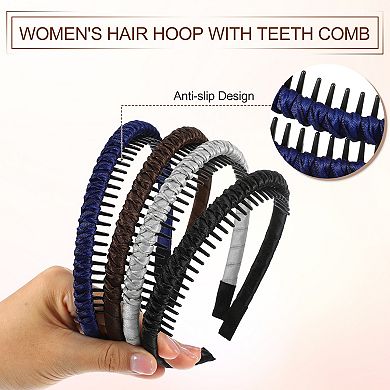 4pcs Teeth Comb Headband Tooth Comb Hair Hoop Deep Brown Black Deep Blue Gray