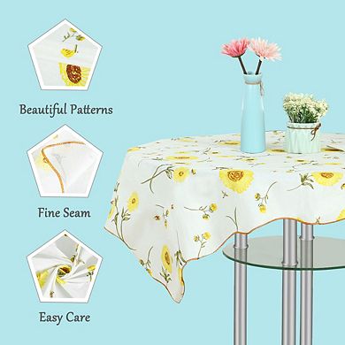 Vinyl Tablecloth For Square Table 53" X 53" Flower Print Oil