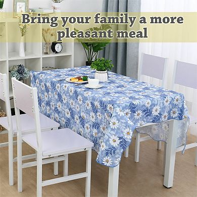 Vinyl Daisy Pattern Rectangle Tablecloth Cover Water Oil 71 X 54 Inch For Wedding Party Blue