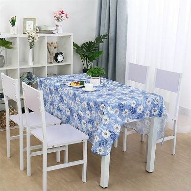 Vinyl Daisy Pattern Rectangle Tablecloth Cover Water Oil 71 X 54 Inch For Wedding Party Blue