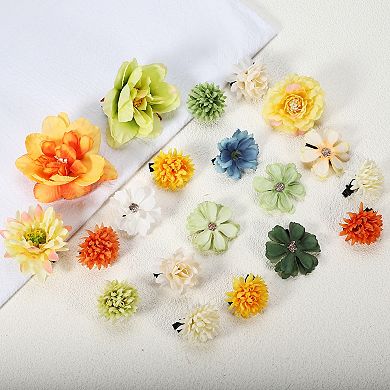 20pcs Women Flower Hair Clips Flower Hair Barrettes For Party Yellow Green