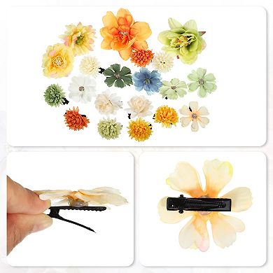 20pcs Women Flower Hair Clips Flower Hair Barrettes For Party Yellow Green