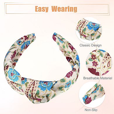 1pcs Floral Pattern Knotted Headband Classic Style Headband Beige 5.20"x2.36"