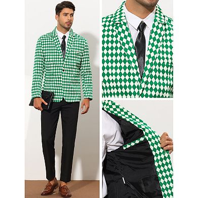 Argyle Blazer For Men's Slim Fit Checked Formal Business Plaid Sports Coat