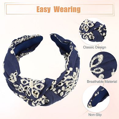 Floral Pattern Knotted Headband Classic For Women Girl Deep Blue 5.24"x1.97"