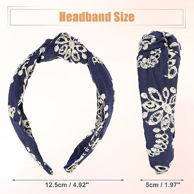 Floral Pattern Knotted Headband Classic For Women Girl Deep Blue 5.24"x1.97"