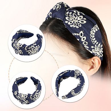 Floral Pattern Knotted Headband Classic For Women Girl Deep Blue 5.24"x1.97"