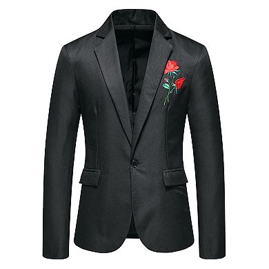Men's Rose Embroidered Blazer Slim Fit Printed Wedding Party Sports Coat
