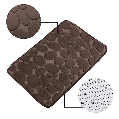 Bathroom Rugs Bath Mat Machine Washable Brown Cobblestone Pattern 23.62"x15.75"