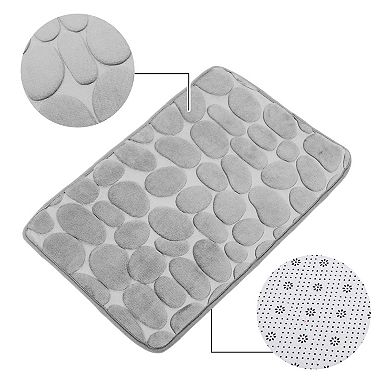 Soft Bathroom Rugs Bath Mat Absorbent Cobblestone Pattern Gray 23.62"x15.75"