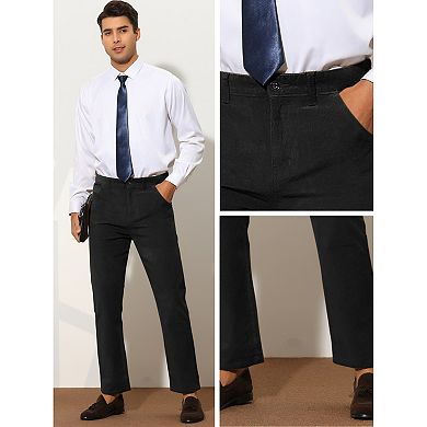 Corduroy Dress Pants For Men's Straight Fit Flat Front Work Office Trousers