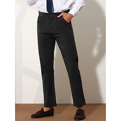 Corduroy Dress Pants For Men's Straight Fit Flat Front Work Office Trousers