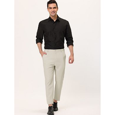 Men's Formal Dress Pants Solid Color Flat Front Slim Fit Business Trousers