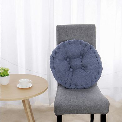 Home Office Corduroy Round Shaped Sofa Floor Chair Seat Cushion Pad Blue 40cm Dia