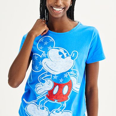 Juniors' Disney's Mickey Mouse Stars and Stripes Graphic Tee