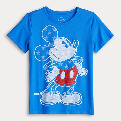 Juniors' Disney's Mickey Mouse Stars and Stripes Graphic Tee
