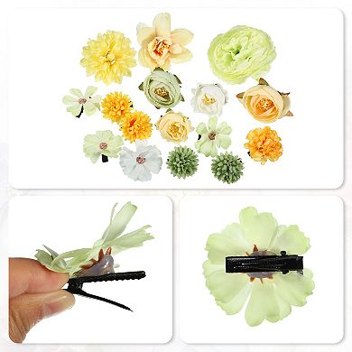 16pcs Women Flower Hair Clips Flower Hair Barrettes For Party Yellow Green