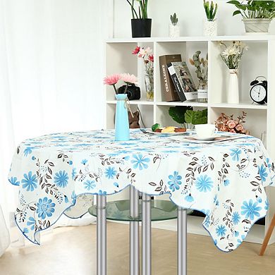 Blue Flower Printed Square Tablecloth Cover Water/oil 53 X 53 Inch For Wedding Party Decor