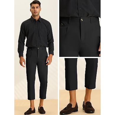 Solid Cropped Pants For Men's Slim Fit Pleated Front Ankle Length Tapered Dress Pants