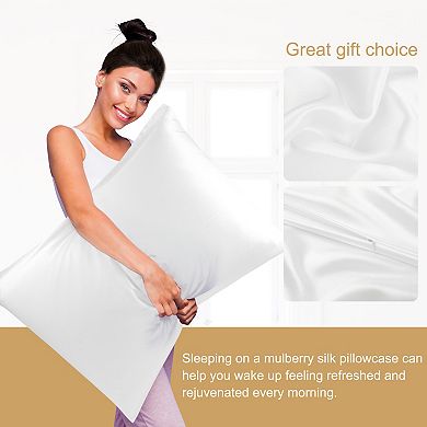 100% Mulberry 19 Momme Silk Fabric Smooth Soft Zipper Cover Pillowcase For Home (20" X 26" 2 Pieces)