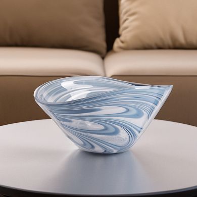Blue Swirl Glass Centerpiece Decorative Bowl Table Decor