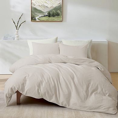Unikome Super Soft Washed Cotton Linen Duvet Cover, Simple Style Comforter Cover