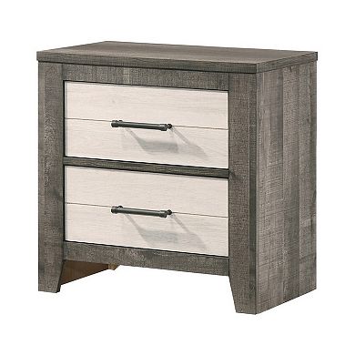 Yaz 25 Inch Modern 2 Drawer Nightstand, Bar Metal Handles, White and Gray