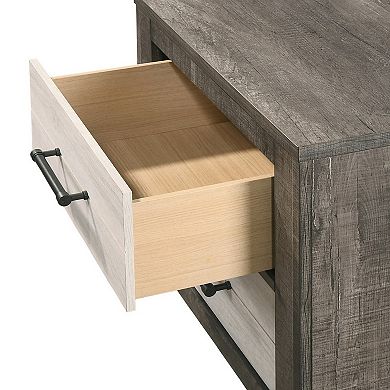 Yaz 25 Inch Modern 2 Drawer Nightstand, Bar Metal Handles, White and Gray