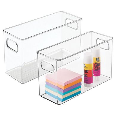 Mdesign Plastic Office Supply Organizer Storage Bins W/ Handles - 2 Pack